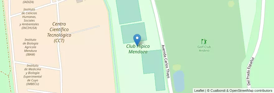 Mapa de ubicacion de Club Hípico Mendoza en 아르헨티나, 칠레, Mendoza, Departamento Capital, Sección 9ª Parque General San Martín, Ciudad De Mendoza.
