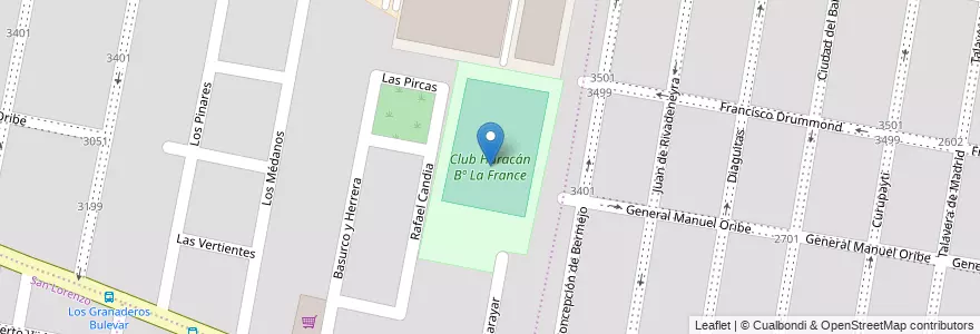 Mapa de ubicacion de Club Huracán Bº La France en 阿根廷, Córdoba, Departamento Capital, Pedanía Capital, Córdoba, Municipio De Córdoba.