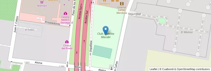 Mapa de ubicacion de Club Israelita Macabí en 아르헨티나, 칠레, Mendoza, Departamento Guaymallén.