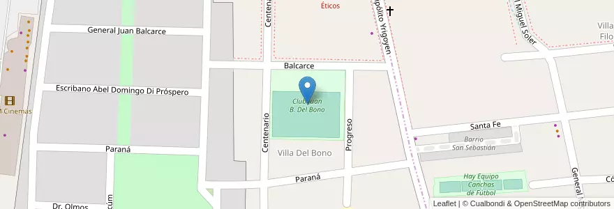 Mapa de ubicacion de Club Juan B. Del Bono en Argentinië, San Juan, Chili, Rivadavia.