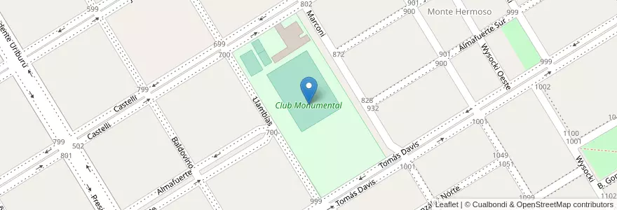 Mapa de ubicacion de Club Monumental en Arjantin, Buenos Aires, Partido De Trenque Lauquen, Cuartel Chacras De Trenque Lauquen, Trenque Lauquen.