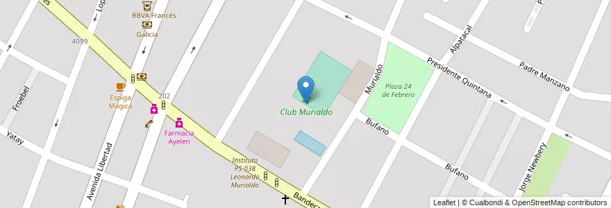 Mapa de ubicacion de Club Murialdo en Argentina, Chile, Mendoza, Departamento Guaymallén, Distrito Villa Nueva.
