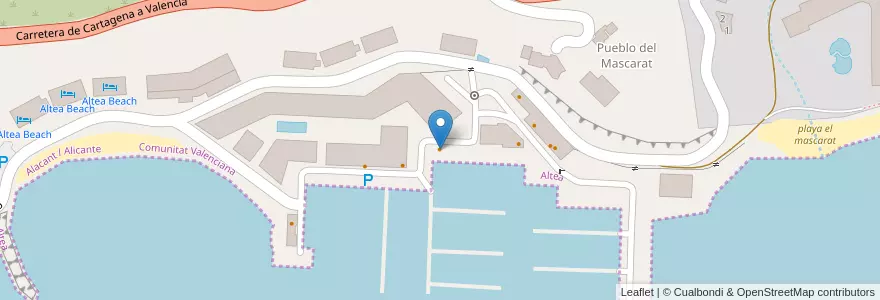 Mapa de ubicacion de Club Nautica en スペイン, バレンシア州, Alacant / Alicante, La Marina Baixa, Altea.