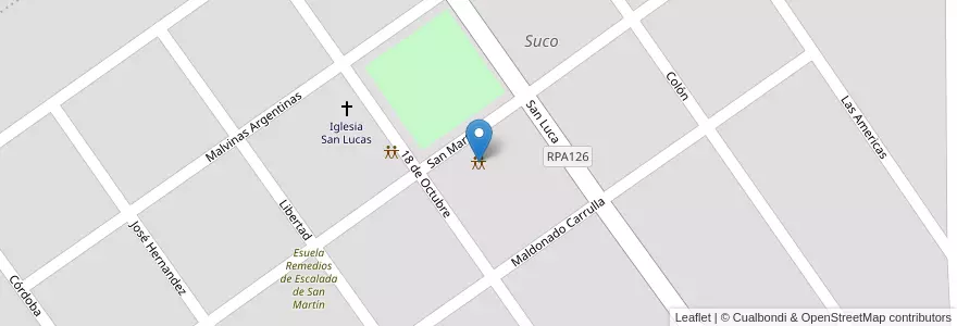 Mapa de ubicacion de Club o Centro comunitario San Lucas en Argentinië, Córdoba, Departamento Río Cuarto, Pedanía Achiras, Comuna De Suco, Suco.