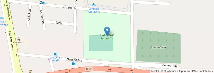 Mapa de ubicacion de Club Obras Sanitarias en 아르헨티나, Córdoba, Departamento San Alberto, Pedanía Tránsito, Mina Clavero, Municipio De Mina Clavero.