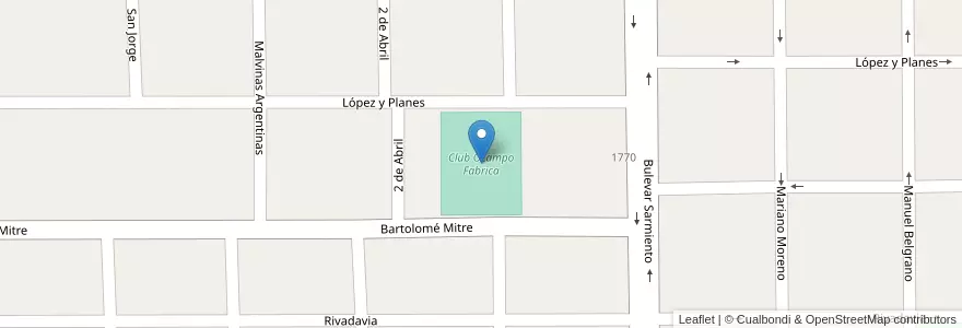 Mapa de ubicacion de Club Ocampo Fabrica en 阿根廷, Santa Fe, Departamento General Obligado, Municipio De Villa Ocampo.