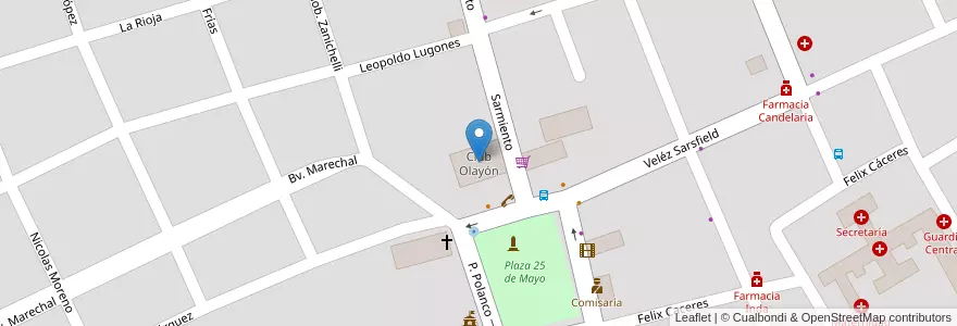 Mapa de ubicacion de Club Olayón en Arjantin, Córdoba, Departamento Cruz Del Eje, Municipio De Cruz Del Eje, Pedanía Cruz Del Eje, Cruz Del Eje.