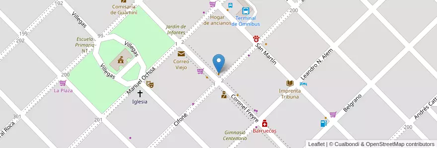 Mapa de ubicacion de Club Peñarol Guaminí en Argentinië, Buenos Aires, Partido De Guaminí, Guaminí.