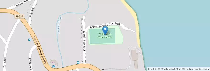 Mapa de ubicacion de Club Puerto Perito Moreno en アルゼンチン, チリ, リオネグロ州, Departamento Bariloche, Municipio De San Carlos De Bariloche, San Carlos De Bariloche.