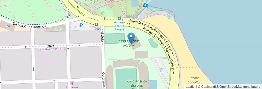 Mapa de ubicacion de Club Regatas Rosario en 아르헨티나, Santa Fe, Departamento Rosario, Municipio De Rosario, 로사리오.