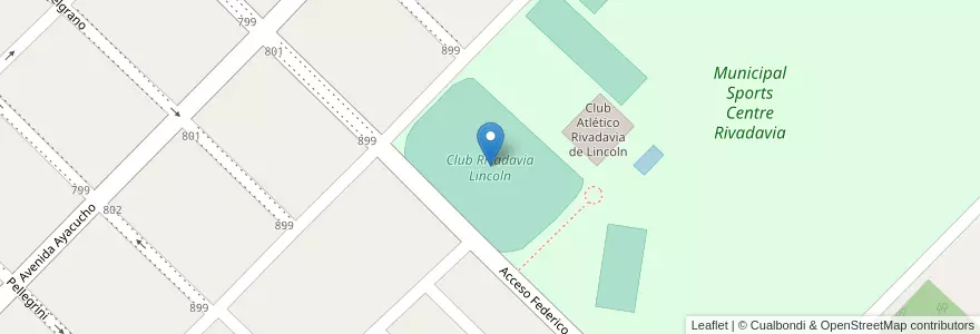 Mapa de ubicacion de Club Rivadavia Lincoln en 阿根廷, 布宜诺斯艾利斯省, Partido De Lincoln.