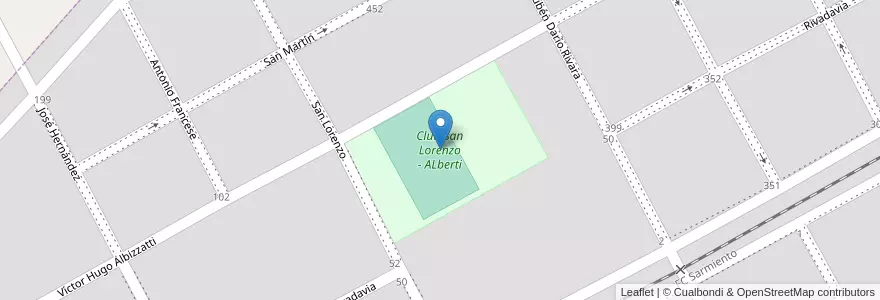Mapa de ubicacion de Club San Lorenzo - ALberti en Arjantin, Buenos Aires, Partido De Alberti, Alberti.