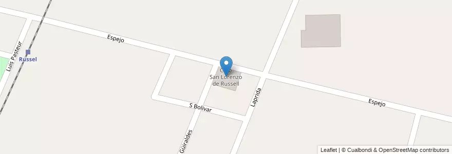Mapa de ubicacion de Club San Lorenzo de Russell en Argentinië, Chili, Mendoza, Departamento Maipú, Distrito Russell.