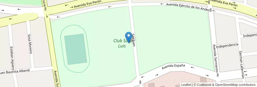 Mapa de ubicacion de Club San Luis en 阿根廷, San Luis, Juan Martín De Pueyrredón, Municipio De San Luis, San Luis.