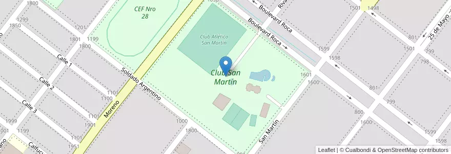 Mapa de ubicacion de Club San Martín en Argentinië, Buenos Aires, Partido De Adolfo Alsina, Carhué.