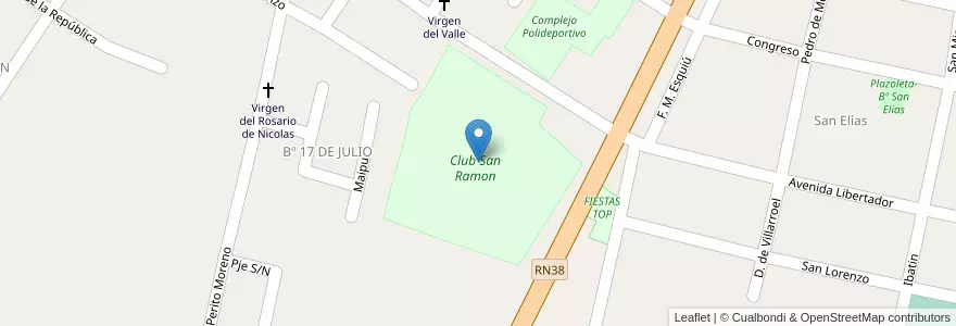 Mapa de ubicacion de Club San Ramon en Arjantin, Tucumán, Departamento Monteros, Municipio De Villa Quinteros.