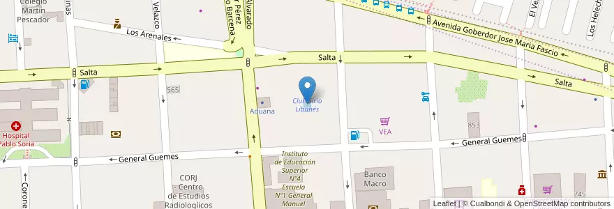 Mapa de ubicacion de Club Sirio Libanés en آرژانتین, Jujuy, Departamento Doctor Manuel Belgrano, Municipio De San Salvador De Jujuy.