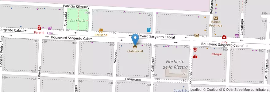 Mapa de ubicacion de Club Social en الأرجنتين, بوينس آيرس, Partido De Veinticinco De Mayo, Norberto De La Riestra.