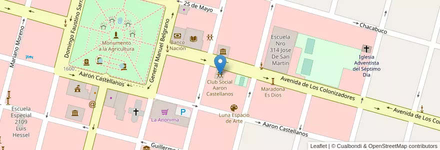 Mapa de ubicacion de Club Social Aaron Castellanos en Argentinien, Santa Fe, Departamento Las Colonias, Municipio De Esperanza, Esperanza.