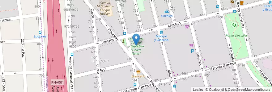 Mapa de ubicacion de Club Social, Cultural y Deportivo "Liniers Norte", Versalles en Аргентина, Буэнос-Айрес, Буэнос-Айрес, Comuna 10, Partido De Tres De Febrero.