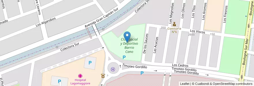 Mapa de ubicacion de Club Social y Deportivo Barrio Cano en Arjantin, Şili, Mendoza, Departamento Capital, Sección 7ª Residencial Parque, Ciudad De Mendoza.