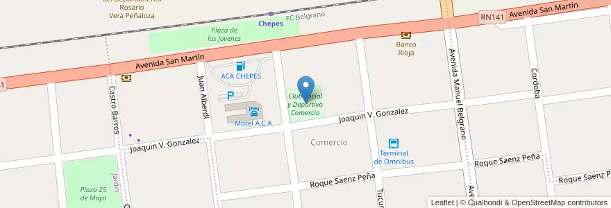 Mapa de ubicacion de Club Social y Deportivo Comercio en Argentinien, La Rioja, Departamento Rosario Vera Peñaloza, Chepes.