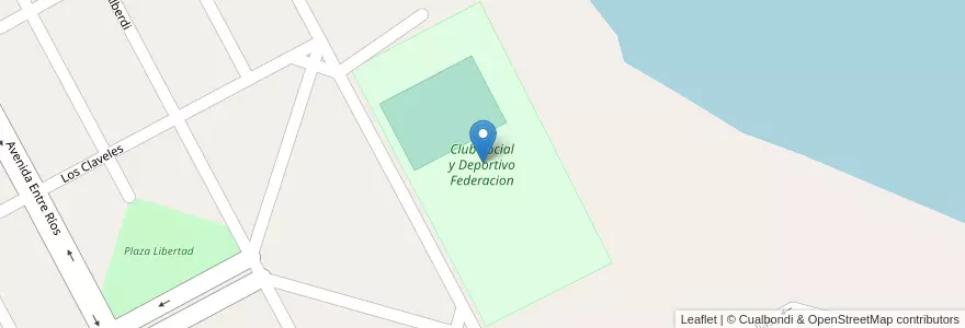 Mapa de ubicacion de Club Social y Deportivo Federacion en アルゼンチン, エントレ・リオス州, Departamento Federación, Distrito Gualeguaycito, Federación.