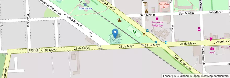 Mapa de ubicacion de Club Social y Deportivo Ibarlucea en 아르헨티나, Santa Fe, Departamento Rosario, Municipio De Ibarlucea, Ibarlucea.