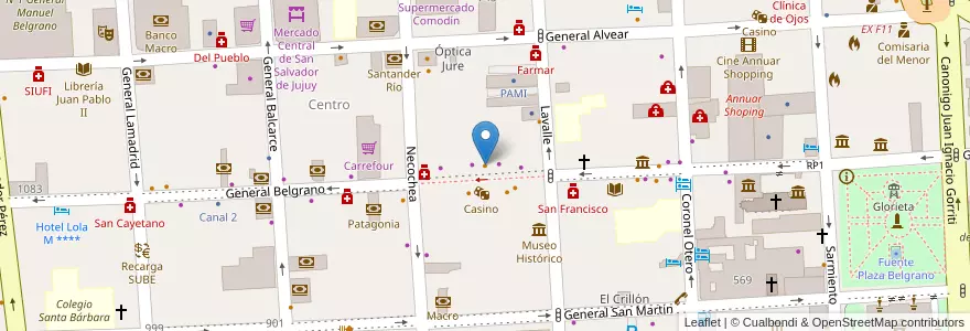 Mapa de ubicacion de Club Social y restaurant El Socabon en 아르헨티나, Jujuy, Departamento Doctor Manuel Belgrano, Municipio De San Salvador De Jujuy.