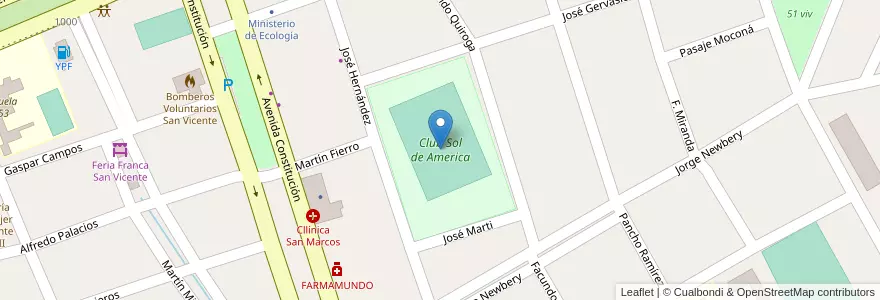 Mapa de ubicacion de Club Sol de America en الأرجنتين, Misiones, Departamento Guaraní, Municipio De San Vicente.