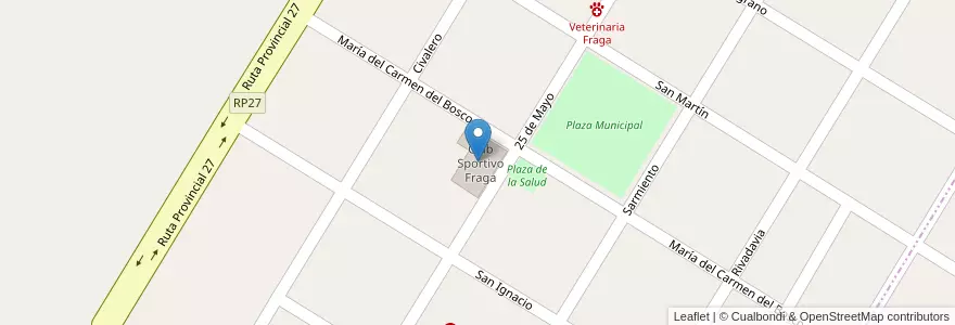 Mapa de ubicacion de Club Sportivo Fraga en アルゼンチン, サンルイス州, Coronel Pringles, Comisión Municipal De Fraga.