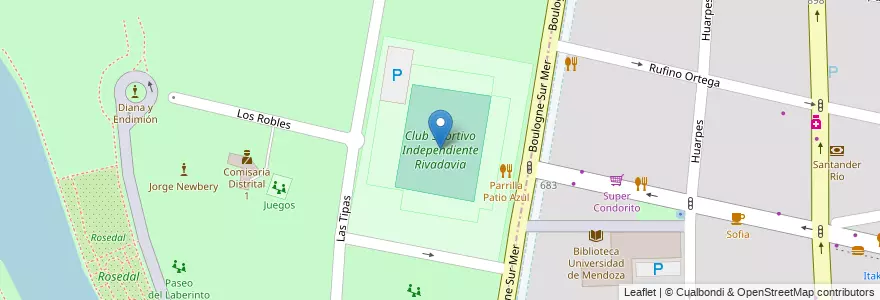 Mapa de ubicacion de Club Sportivo Independiente Rivadavia en Argentina, Cile, Mendoza, Departamento Capital, Sección 9ª Parque General San Martín, Ciudad De Mendoza.