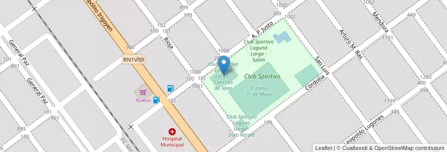 Mapa de ubicacion de Club Sportivo Laguna Larga - Canchas de Tenis en 아르헨티나, Córdoba, Departamento Río Segundo, Pedanía Pilar, Municipio De Laguna Larga.