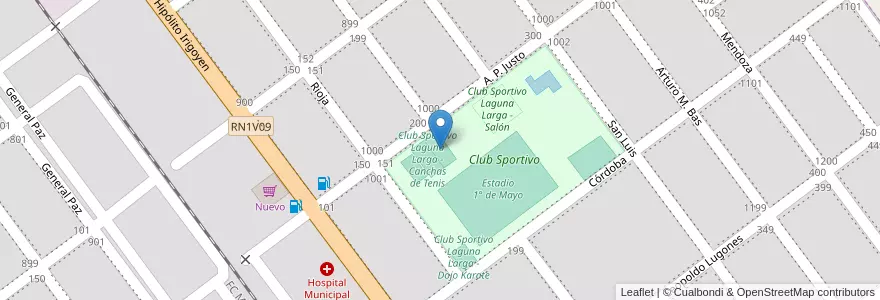 Mapa de ubicacion de Club Sportivo Laguna Larga - Canchas de Tenis en Argentinië, Córdoba, Departamento Río Segundo, Pedanía Pilar, Municipio De Laguna Larga.