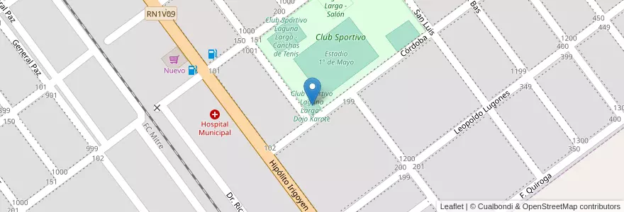 Mapa de ubicacion de Club Sportivo Laguna Larga - Dojo Karate en 아르헨티나, Córdoba, Departamento Río Segundo, Pedanía Pilar, Municipio De Laguna Larga.