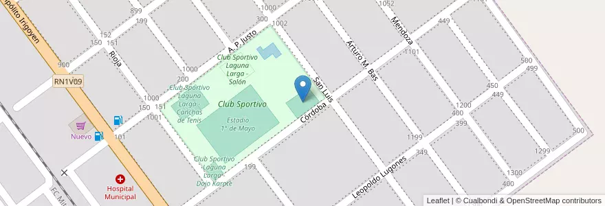 Mapa de ubicacion de Club Sportivo Laguna Larga - Polideportivo en 아르헨티나, Córdoba, Departamento Río Segundo, Pedanía Pilar, Municipio De Laguna Larga.