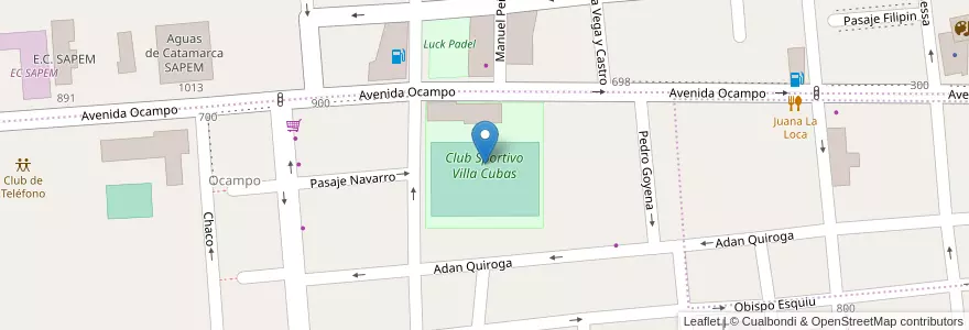 Mapa de ubicacion de Club Sportivo Villa Cubas en アルゼンチン, カタマルカ州, Departamento Capital, Municipio De San Fernando Del Valle De Catamarca, San Fernando Del Valle De Catamarca.