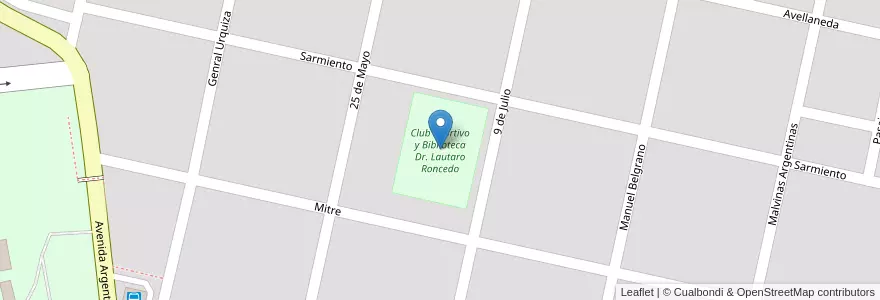 Mapa de ubicacion de Club Sportivo y Biblioteca Dr. Lautaro Roncedo en 아르헨티나, Córdoba, Departamento Río Cuarto, Pedanía Tegua, Municipio De Alcira, Alcira.