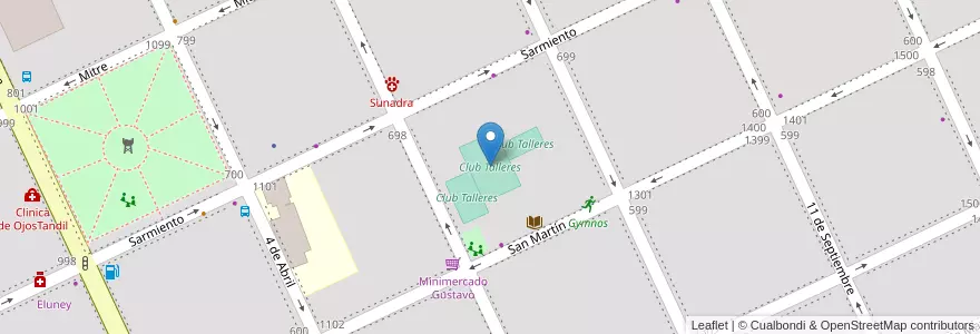 Mapa de ubicacion de Club Talleres en Argentina, Buenos Aires, Partido De Tandil, Tandil.