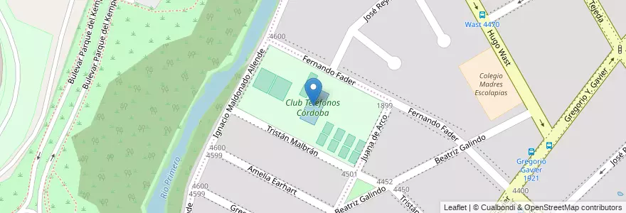 Mapa de ubicacion de Club Teléfonos Córdoba en Аргентина, Кордова, Departamento Capital, Pedanía Capital, Córdoba, Municipio De Córdoba.