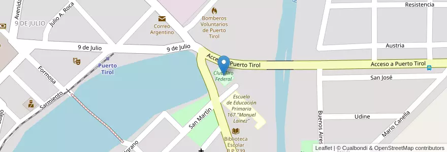 Mapa de ubicacion de Club Tiro Federal en アルゼンチン, チャコ州, Departamento Libertad, Municipio De Puerto Tirol, Puerto Tirol.
