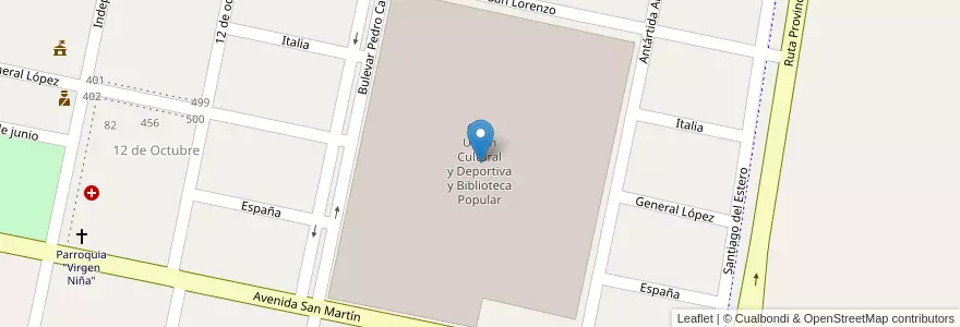 Mapa de ubicacion de Club Unión Cultural y Deportiva y Biblioteca Popular en Argentina, Santa Fe, Municipio De San Guillermo, Departamento San Cristóbal.