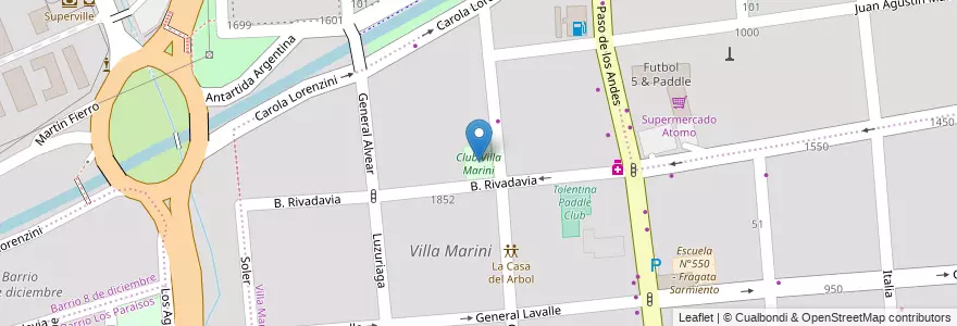 Mapa de ubicacion de Club Villa Marini en Argentina, Chile, Mendoza, Godoy Cruz, Departamento Godoy Cruz, Distrito Ciudad De Godoy Cruz.