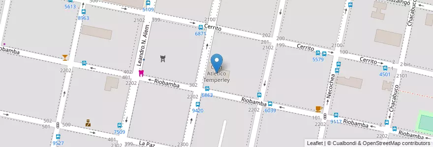 Mapa de ubicacion de Clun Atlético Temperley en Argentinië, Santa Fe, Departamento Rosario, Municipio De Rosario, Rosario.