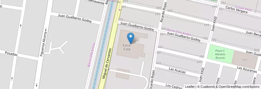 Mapa de ubicacion de Coca-Cola en الأرجنتين, تشيلي, Mendoza, Godoy Cruz, Departamento Godoy Cruz, Distrito San Francisco Del Monte.