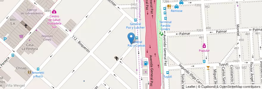 Mapa de ubicacion de Cochera en Arjantin, Buenos Aires, Partido De Tres De Febrero, Ciudadela.