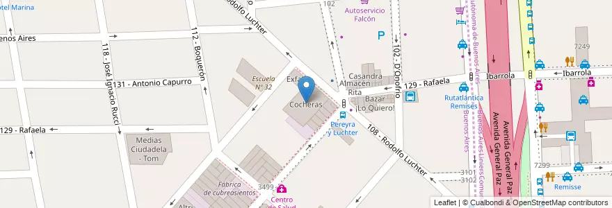 Mapa de ubicacion de Cocheras en アルゼンチン, ブエノスアイレス州, Partido De Tres De Febrero, Ciudadela.
