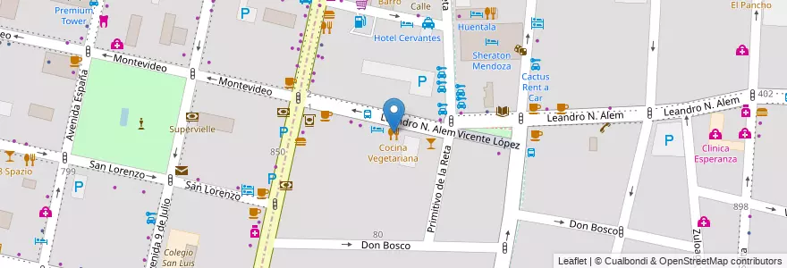 Mapa de ubicacion de Cocina Vegetariana en アルゼンチン, チリ, メンドーサ州, Departamento Capital, Sección 3ª Parque O'Higgins, Ciudad De Mendoza, Sección 2ª Barrio Cívico.