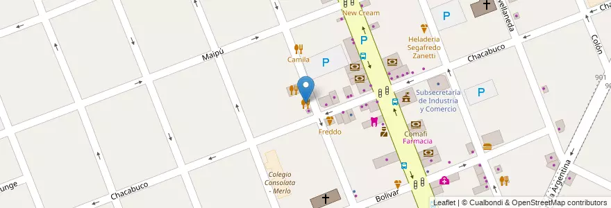 Mapa de ubicacion de CODE Lounge Bar en アルゼンチン, ブエノスアイレス州, Partido De Merlo, Merlo.
