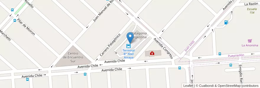 Mapa de ubicacion de Colectivos en アルゼンチン, チリ, チュブ州, Departamento Escalante, Comodoro Rivadavia.
